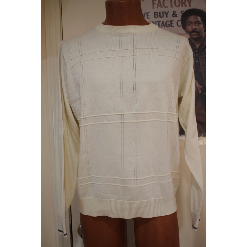 Oscar de la Renta Sweater Mens Large Cream Knit Crewneck Luxury Minimalist